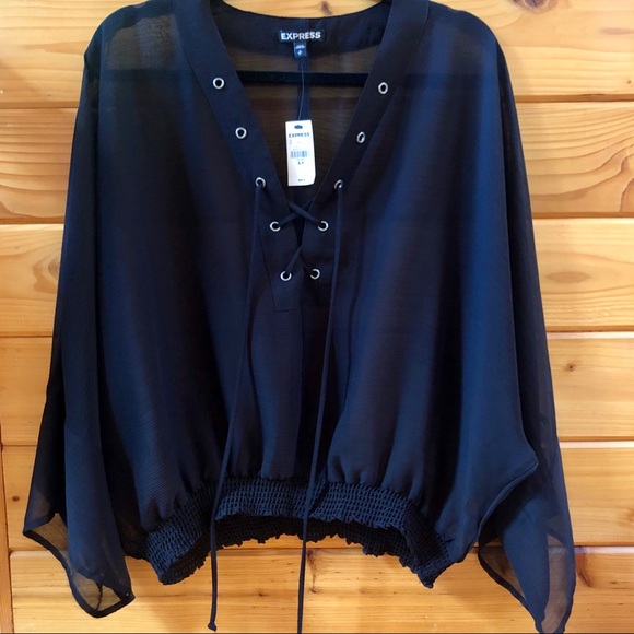 Express Dolman Sleeve Black Sheer Blouse - Picture 3 of 6